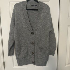 Gray Wool Blend Cardigan Sweater